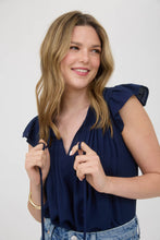 Load image into Gallery viewer, FRONT TIE PLEATED RUFFLE SLEEVE BLOUSE

