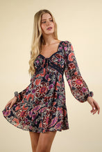 Load image into Gallery viewer, VD33957-Lacetrim Detail Printed Holiday Mini Dress
