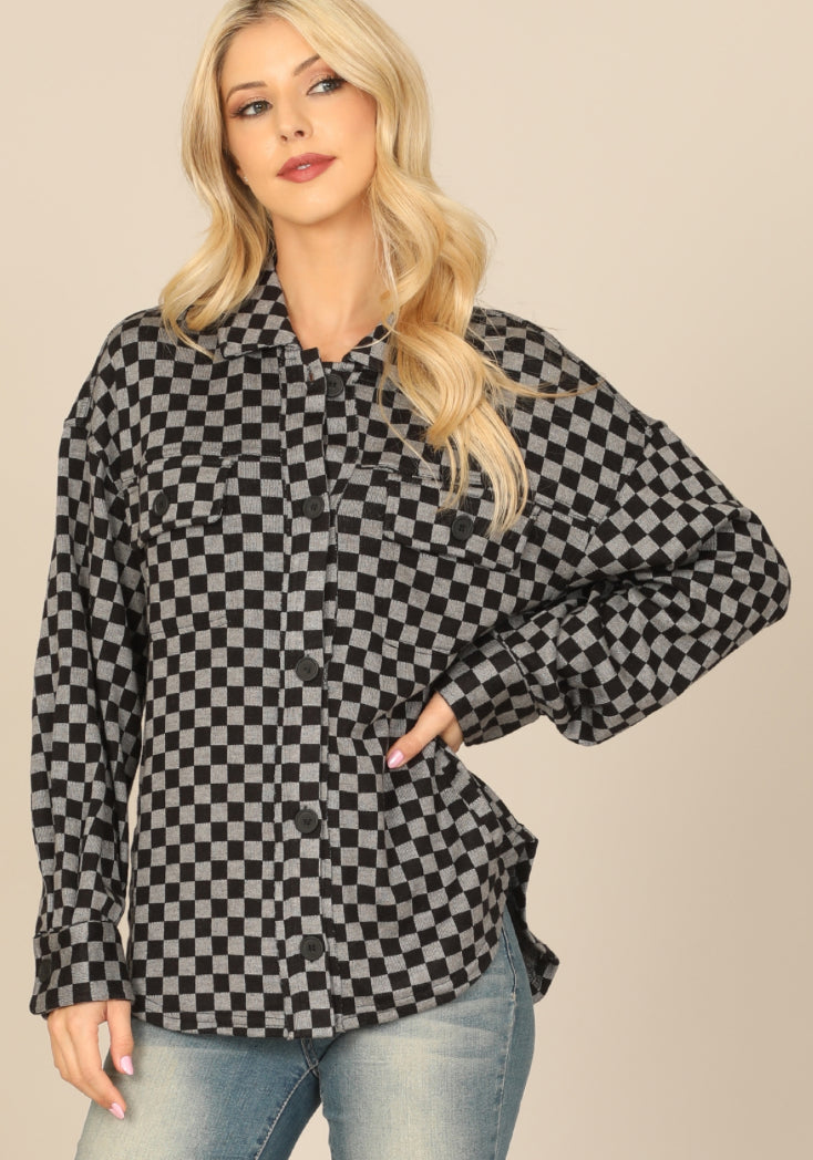 Soft checker shacket