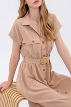 Load image into Gallery viewer, PLUS COLLARED BUTTON DOWN BELTED MIDI DRESS
