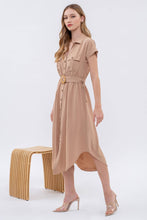 Load image into Gallery viewer, PLUS COLLARED BUTTON DOWN BELTED MIDI DRESS
