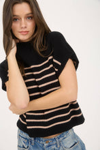 Load image into Gallery viewer, STRIPE MOCK NECK SHORT SLEEVE KNIT SWEATER
