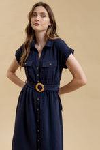 Load image into Gallery viewer, PLUS COLLARED BUTTON DOWN BELTED MIDI DRESS
