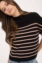 Load image into Gallery viewer, STRIPE MOCK NECK SHORT SLEEVE KNIT SWEATER
