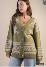 Load image into Gallery viewer, Olive western horse cardigan
