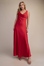 Load image into Gallery viewer, Cowl Neck Sleeveless Back Tie Satin Maxi Dress
