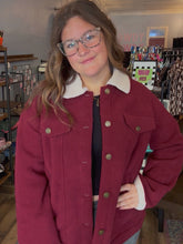 Load image into Gallery viewer, Red corduroy jacket with Sherpa trim
