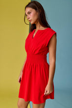 Load image into Gallery viewer, Smocked Waist Sculpted Shoulder Mini Dress
