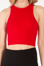 Load image into Gallery viewer, Solid color cotton spandex high neck cropped basic tank top
