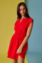Load image into Gallery viewer, Smocked Waist Sculpted Shoulder Mini Dress
