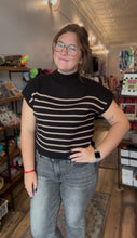 Load image into Gallery viewer, STRIPE MOCK NECK SHORT SLEEVE KNIT SWEATER
