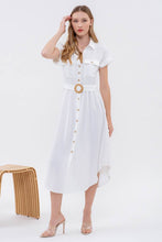 Load image into Gallery viewer, COLLARED BUTTON DOWN BELTED MIDI DRESS
