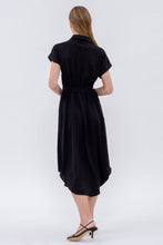 Load image into Gallery viewer, COLLARED BUTTON DOWN BELTED MIDI DRESS
