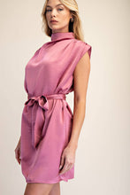 Load image into Gallery viewer, Mock Neck Waist Tie Sleeveless Mini Dress
