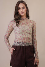 Load image into Gallery viewer, High Neck Fitted Sheer Mesh Lace Knit Top
