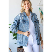 Load image into Gallery viewer, Plus Size Med Wash Distressed Classic Denim Jacket
