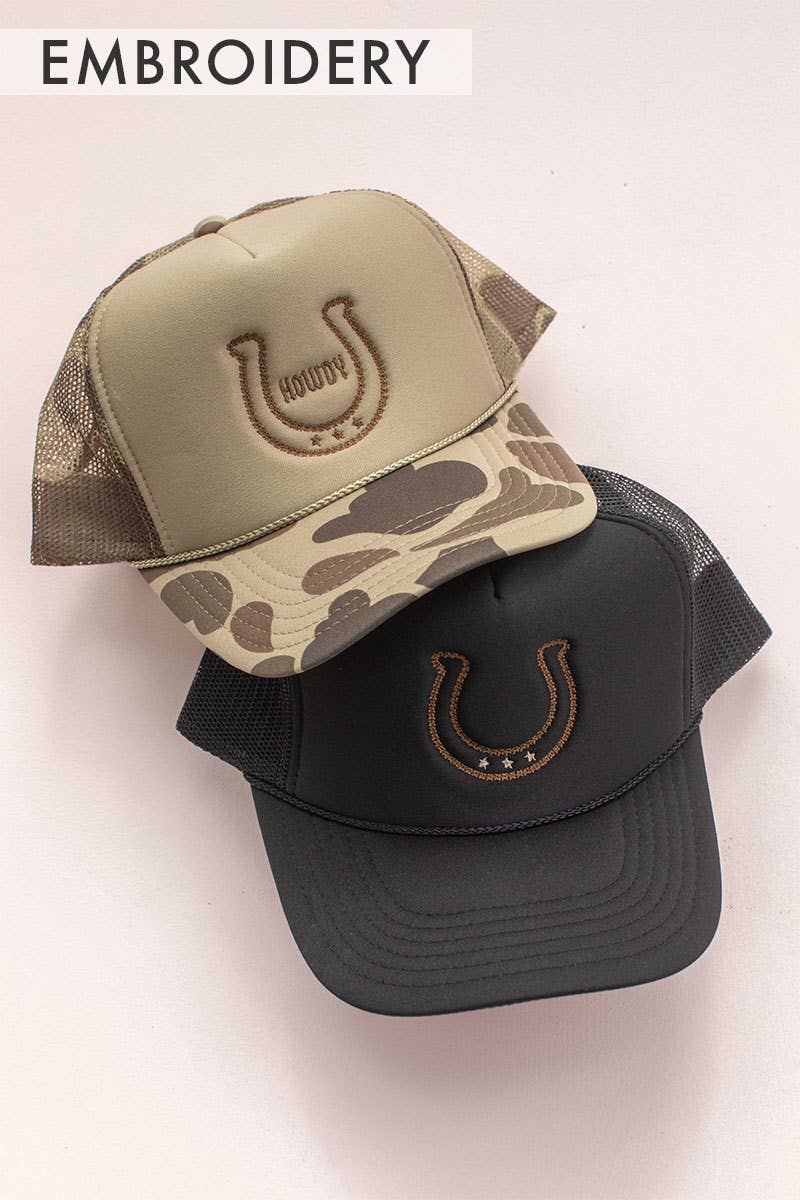 Embroidery Horseshoe Western Trucker Hat Cap