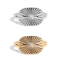 Load image into Gallery viewer, Gold Stainless Steel Cubic Zirconia Sunburst Rectangle Ring
