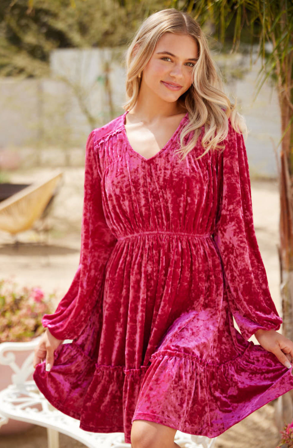 Magenta velour fall dress