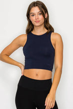 Load image into Gallery viewer, Solid color cotton spandex high neck cropped basic tank top
