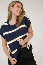 Load image into Gallery viewer, STRIPE SIDE TIE SHORT SLEEVE KNIT SWEATER (PRE-ORDER)

