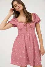 Load image into Gallery viewer, FLORAL SWEETHEART FRONT TIE MINI DRESS
