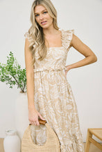 Load image into Gallery viewer, TROPICAL PRINT RUFFLE DETAIL MIDI DRESS
