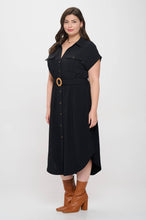 Load image into Gallery viewer, PLUS COLLARED BUTTON DOWN BELTED MIDI DRESS
