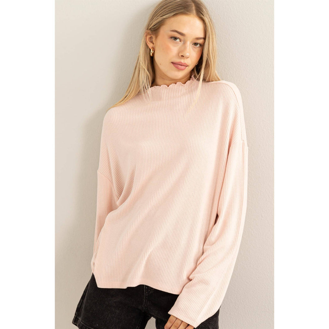 Oversized High Neck Top With Side Slit