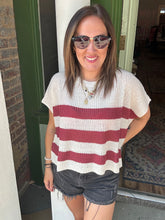 Load image into Gallery viewer, STRIPED DOLMAN SHORT SLEEVE BOXY SWEATER KNIT TOP
