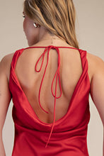 Load image into Gallery viewer, Cowl Neck Sleeveless Back Tie Satin Maxi Dress

