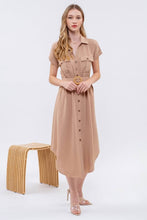 Load image into Gallery viewer, COLLARED BUTTON DOWN BELTED MIDI DRESS
