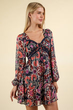 Load image into Gallery viewer, VD33957-Lacetrim Detail Printed Holiday Mini Dress
