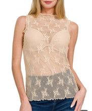 Load image into Gallery viewer, Nude lace mock neck tank
