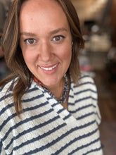 Load image into Gallery viewer, Striped split neck collar top
