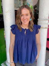 Load image into Gallery viewer, FRONT TIE PLEATED RUFFLE SLEEVE BLOUSE
