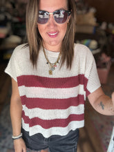 Load image into Gallery viewer, STRIPED DOLMAN SHORT SLEEVE BOXY SWEATER KNIT TOP
