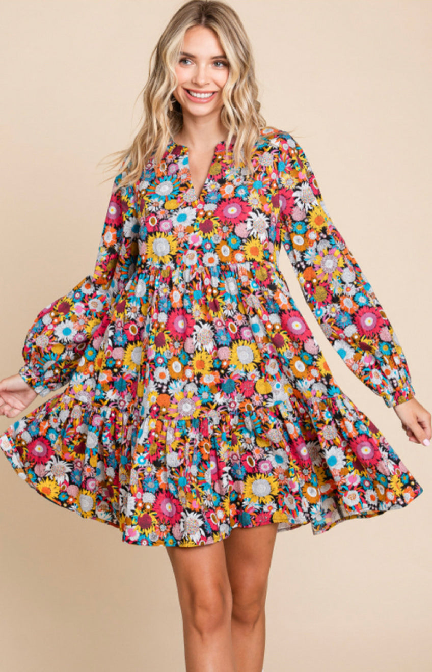 Retro flower fall dress