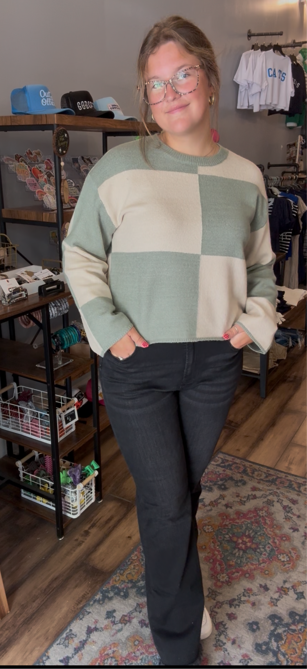 Sage checkerboard sweater