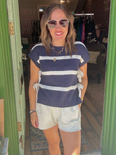 Load image into Gallery viewer, STRIPE SIDE TIE SHORT SLEEVE KNIT SWEATER (PRE-ORDER)
