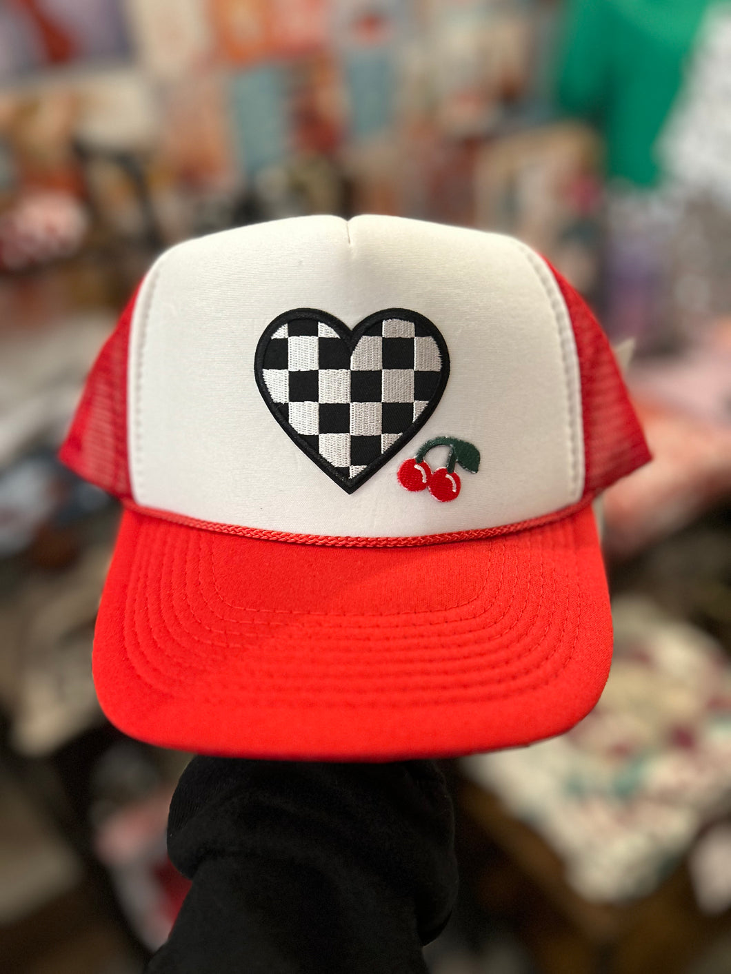 Red checker heart trucker