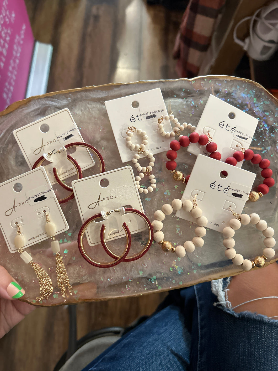 Crimson/cream earrings