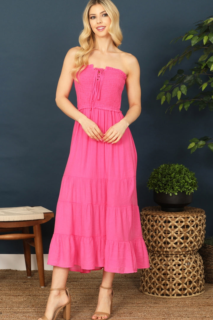 Pink strapless midi