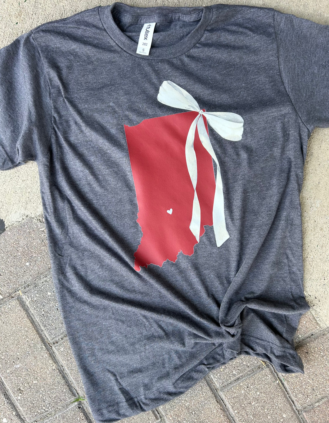 Indiana crimson and cream bow tee