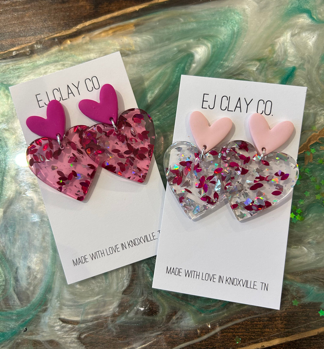 Acrylic confetti heart earrings 1.6
