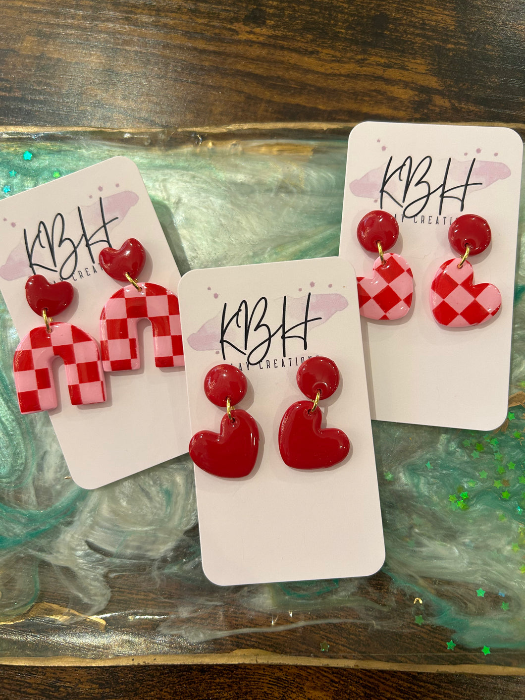 Checker valentines earrings