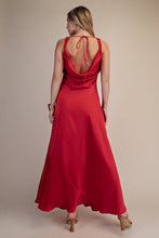 Load image into Gallery viewer, Cowl Neck Sleeveless Back Tie Satin Maxi Dress
