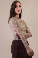 Load image into Gallery viewer, High Neck Fitted Sheer Mesh Lace Knit Top
