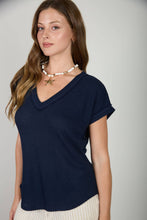 Load image into Gallery viewer, V NECK SHORT SLEEVE TEXTURED KNIT TOP
