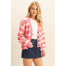 Load image into Gallery viewer, Striped Sweater Cardigan With Button Front
